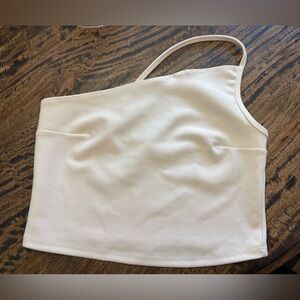 Abercrombie one shoulder cross spaghetti strap cropped tank shirt sz small cream